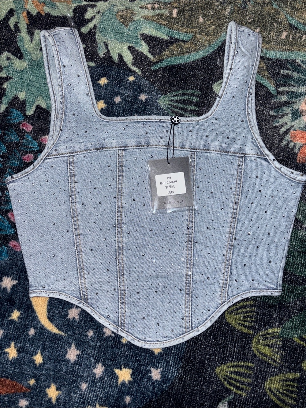 Light Wash Denim Studded Corset Top